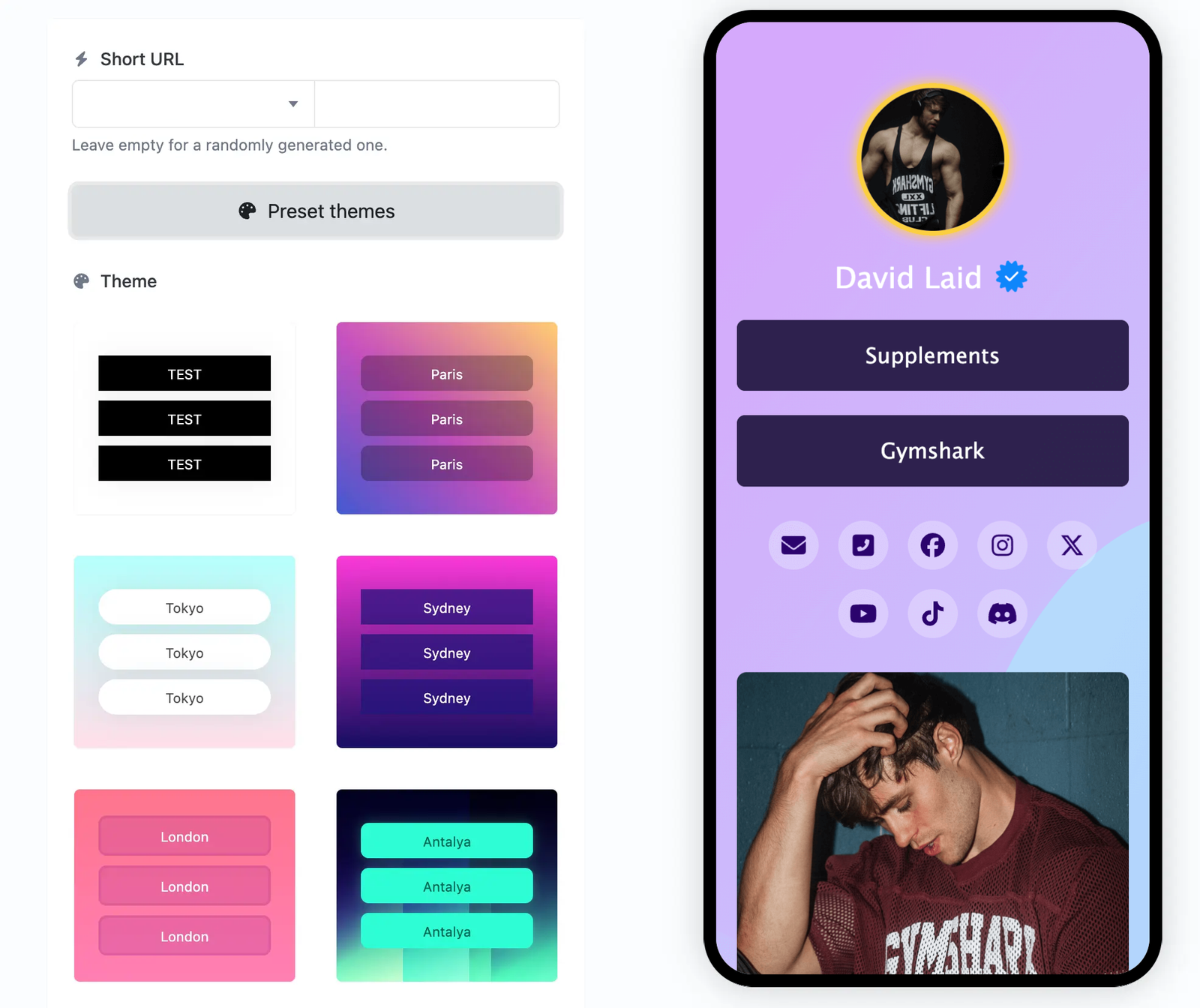 Screenshot of the app biolink editing page